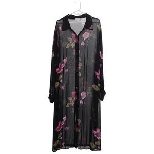 Paradise Plus Shirt Dress 3X Black Floral Sheer Long Sleeve Duster Tunic